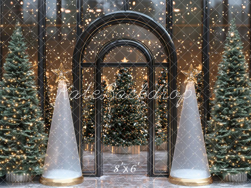 Kate Christmas Trees Arched Windows Star Cones Backdrop Designed by Mini MakeBelieve -UK