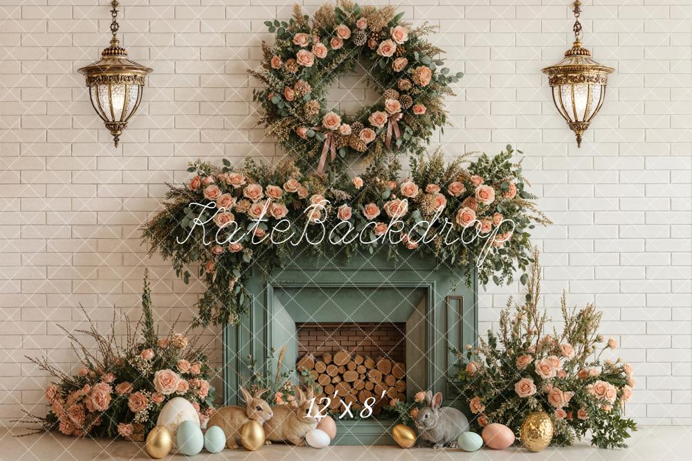Kate Easter Bunny Floral Fireplace Pastel Eggs Backdrop Designed by Emstselch