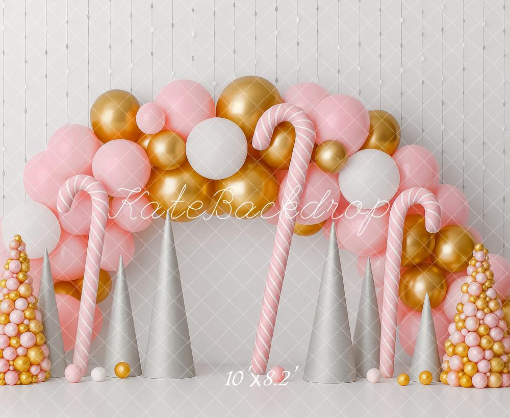 Kate Christmas Candy Cane Pink Gold Balloon Backdrop Designed by Patty Robert -UK
