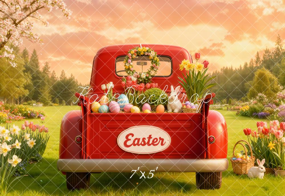 Kate Easter Truck Tulips Bunny Eggs Backdrop Designed by Emetselch -UK