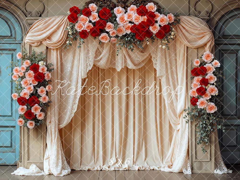 Kate Flower Arch Red Pink Roses Drapes Backdrop Designed by Mini MakeBelieve -UK