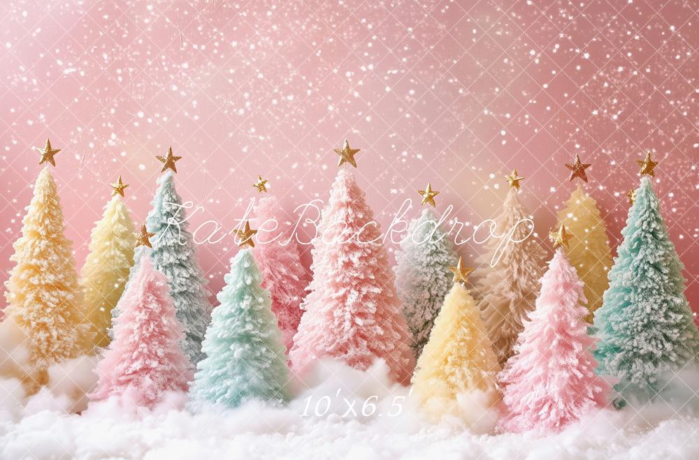 Kate Christmas Pastel Trees Snowy Backdrop Designed by Patty Robert