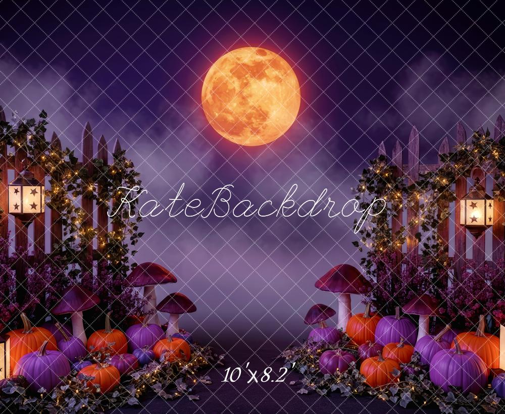 Kate Purple Halloween Pumpkins Lanterns Moon Backdrop Designed by Patty Robert