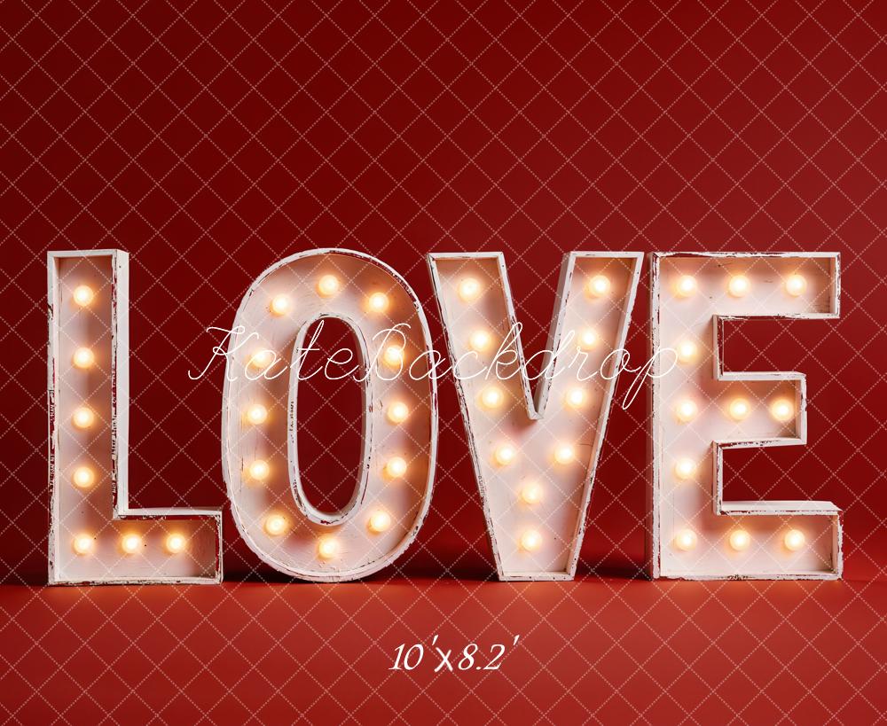 Kate Valentine Love Light Up Letters Red Backdrop Designed by Emetselch