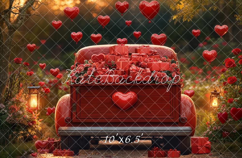 Kate Valentine Truck Red Gifts Hearts Fleece Backdrop Designed by Emetselch -UK