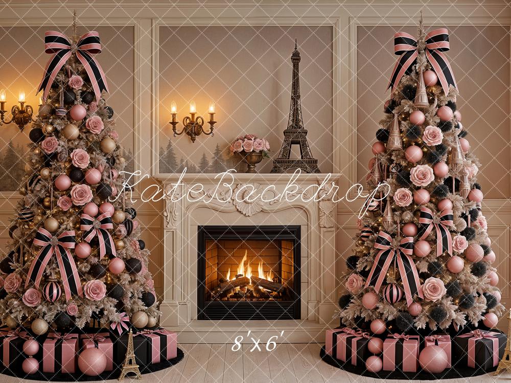 Kate Christmas Trees Fireplace Parisian Decor Backdrop Designed by Ashley Paul