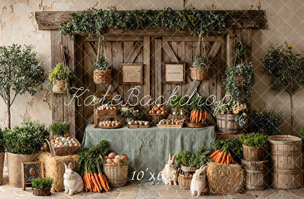 Kate Easter Bunny Eggs Rustic Barn Fleece Backdrop Designed by Emetselch -UK