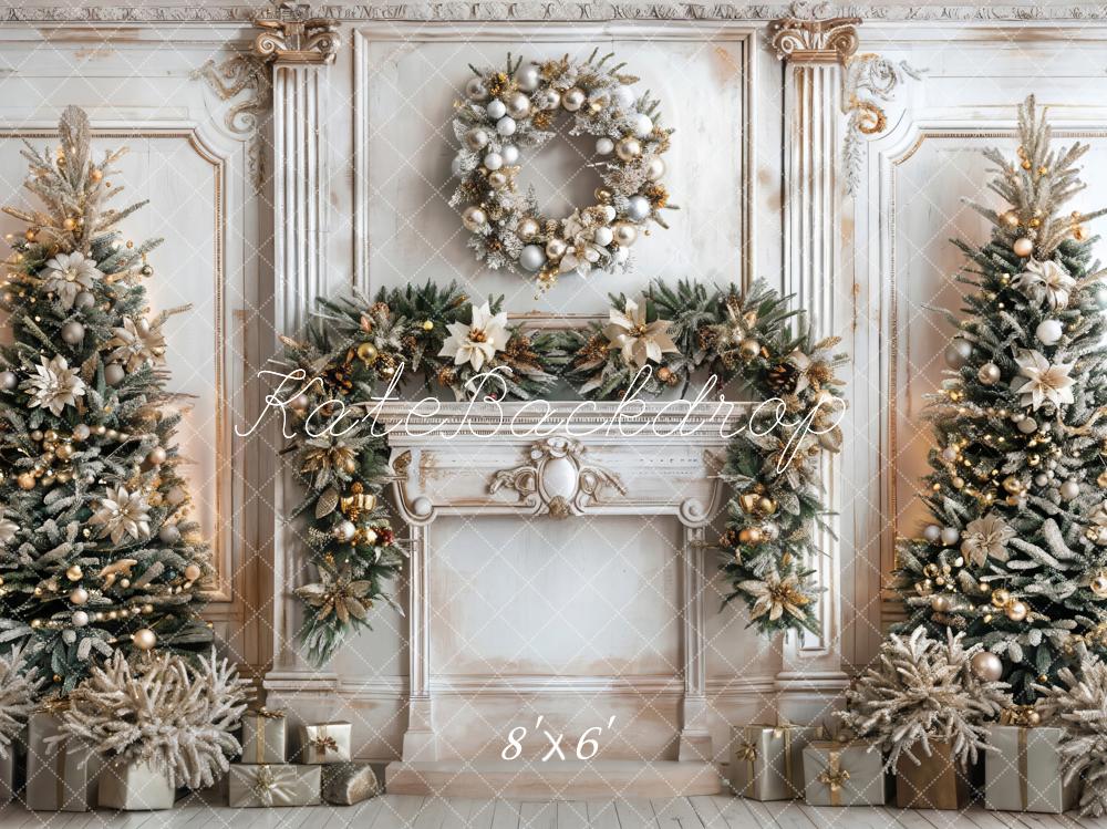 Kate Christmas White Marble Retro Fireplace Backdrop Designed by Emetselch -UK