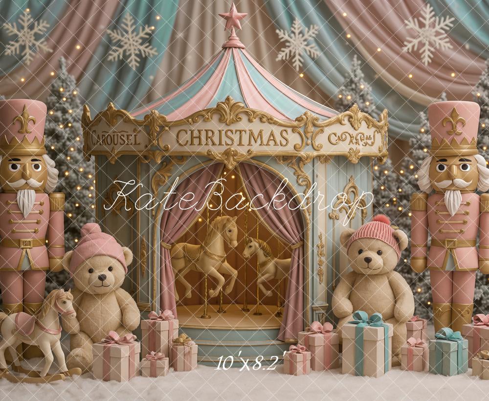 Kate Christmas Carousel Nutcracker Teddy Gifts Backdrop Designed by Ashley Paul -UK