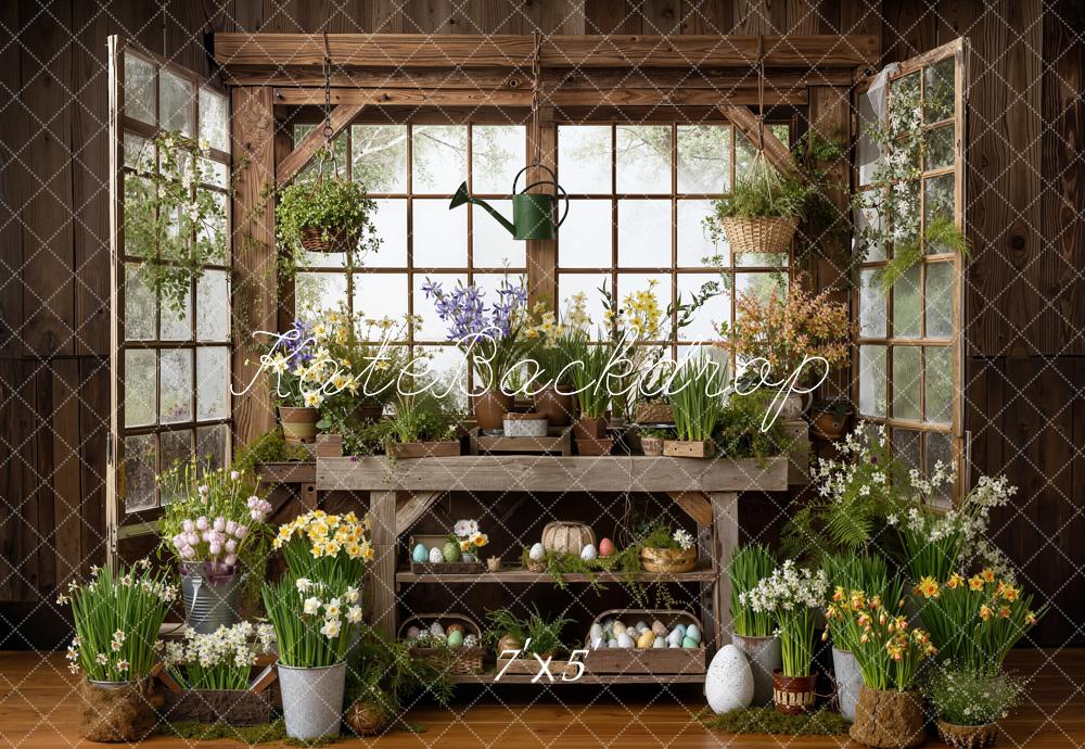 Kate Easter Eggs Spring Plants Rustic Window Backdrop Designed by Emetselch