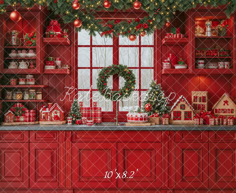 Kate Christmas Red Kitchen Garland Window Backdrop Designed by Emetselch -UK