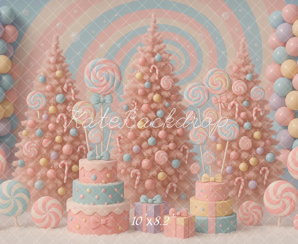 Kate Christmas Candy Land Pastel Swirl Cakes Backdrop Designed by Ashley Paul