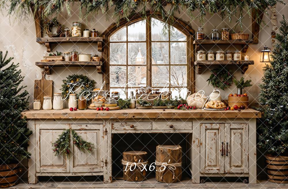 Kate Christmas Kitchen Rustic Window Garland Backdrop Designed by Emetselch -UK