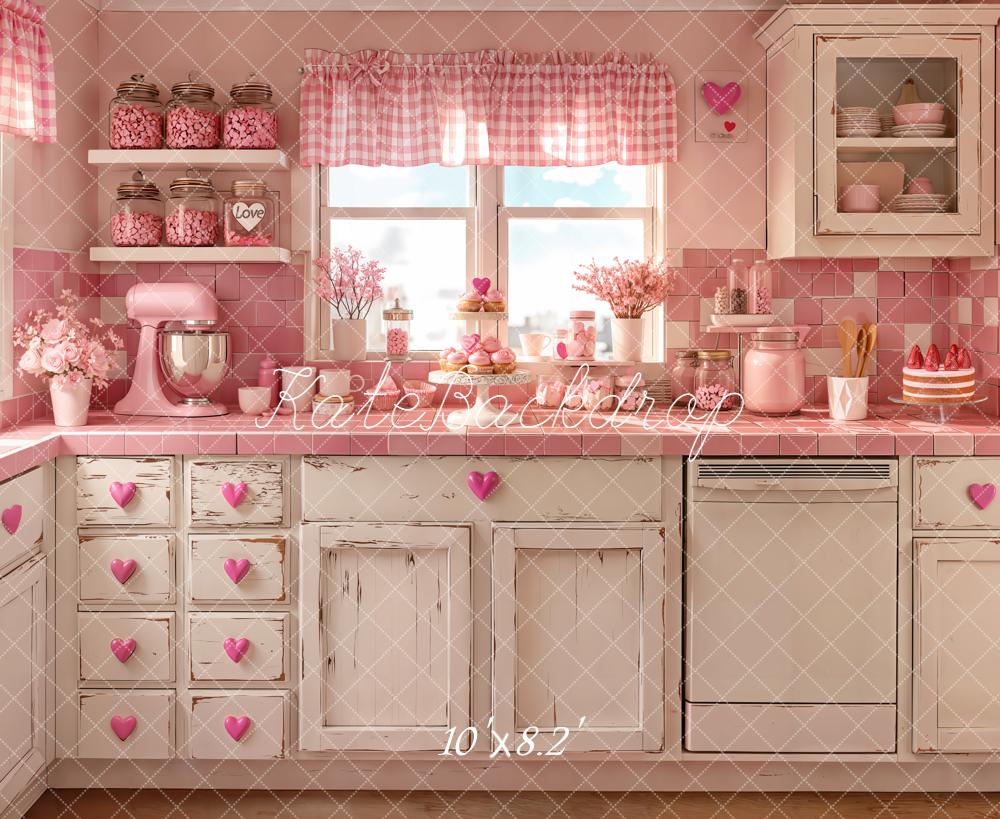 Kate Valentine Pink Retro Kitchen Fleece Backdrop Designed by Emetselch