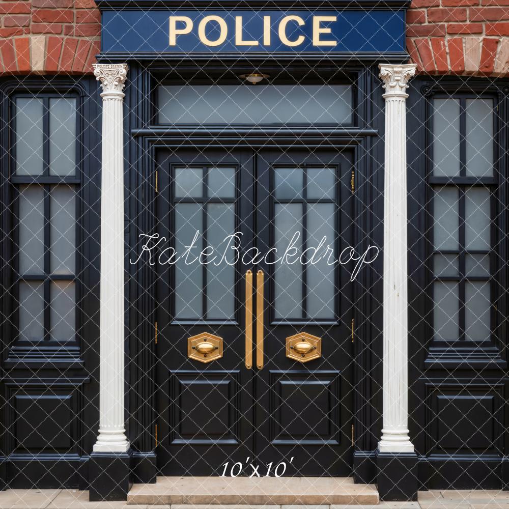 Kate Police Station Brick Wall Door Backdrop Designed by Emetselch