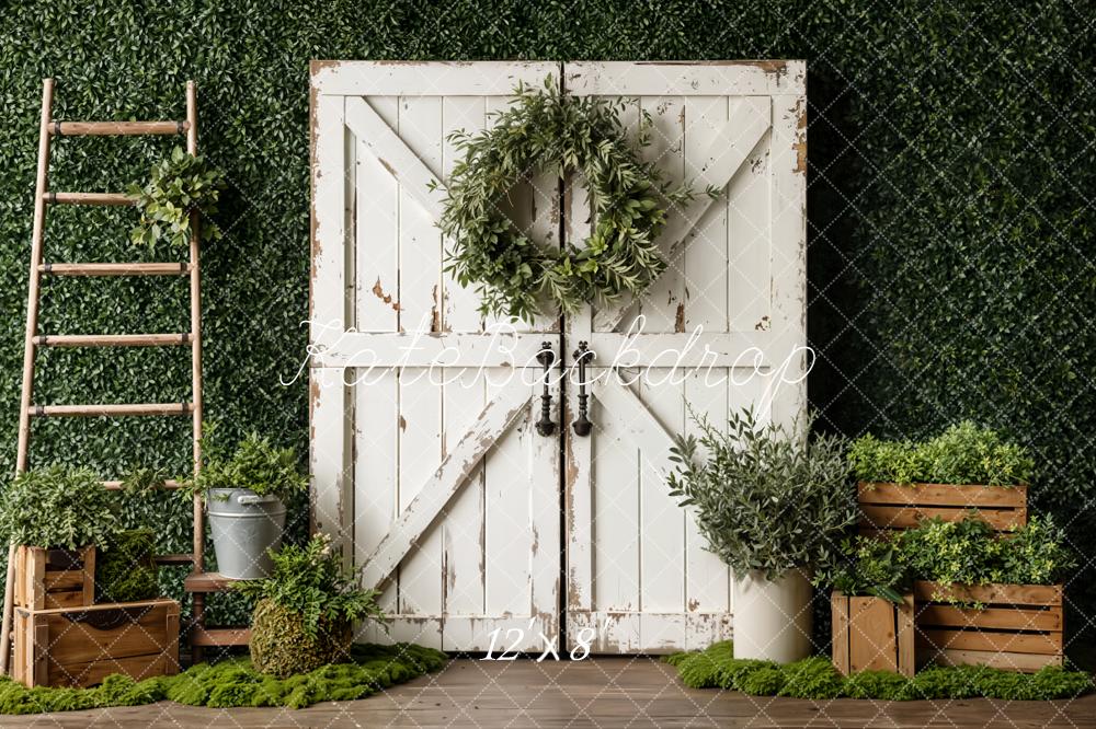 Kate Rustic White Door Wooden Ladder Greenery Backdrop Designed by Emetselch