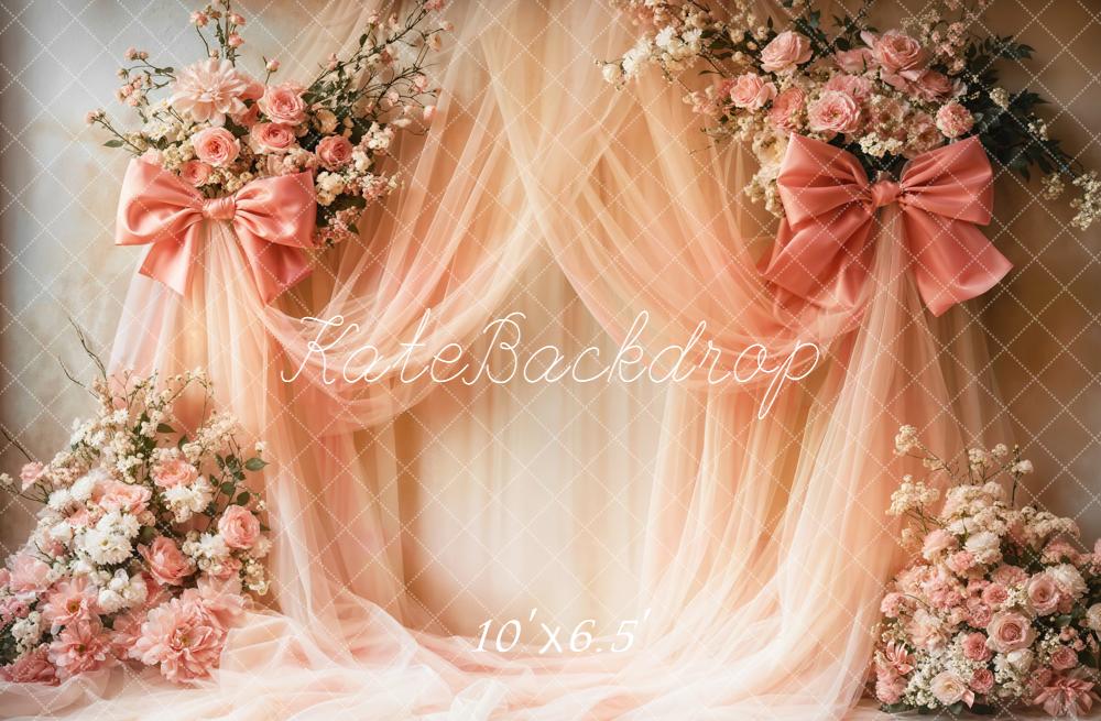 Kate Floral Arch Pink Bows Backdrop Designed by Emetselch