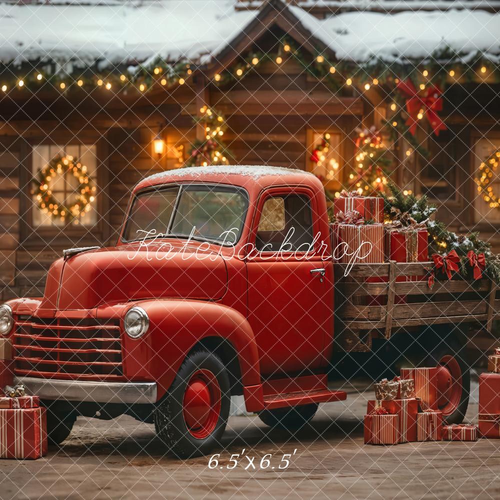 Kate Christmas Red Truck Gifts Cabin Backdrop Designed by Emetselch -UK