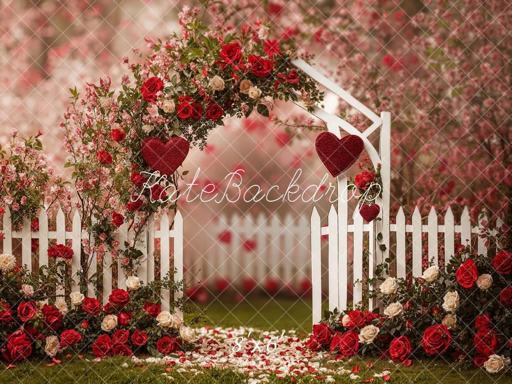 Kate Flower Arch Red Roses White Fence Backdrop Designed by Emetselch
