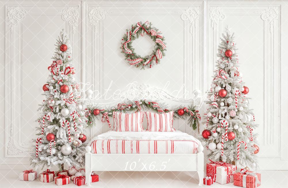 Kate Christmas Candy Cane Trees White Bed Backdrop Designed by Emetselch -UK