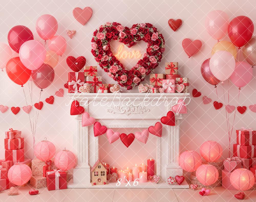 Kate Valentine Heart Wreath Balloons Gifts Fleece Backdrop Designed by Emetselch -UK