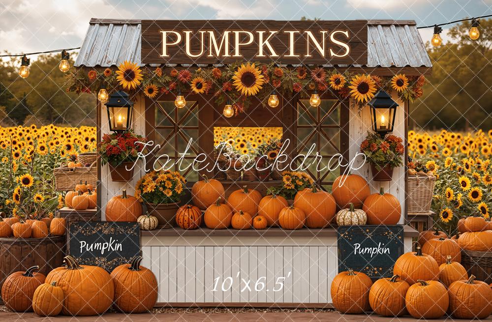 Kate Autumn Pumpkin Stand Sunflower Field Backdrop Designed by Emetselch -UK