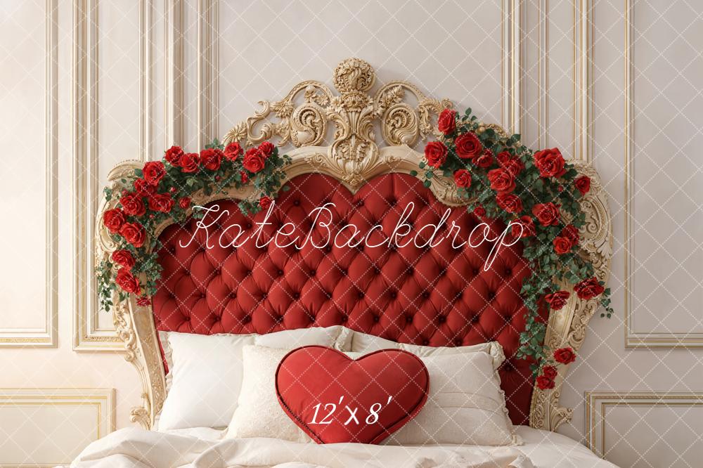 Kate Valentine Red Headboard Heart Pillow Roses Backdrop Designed by Emetselch