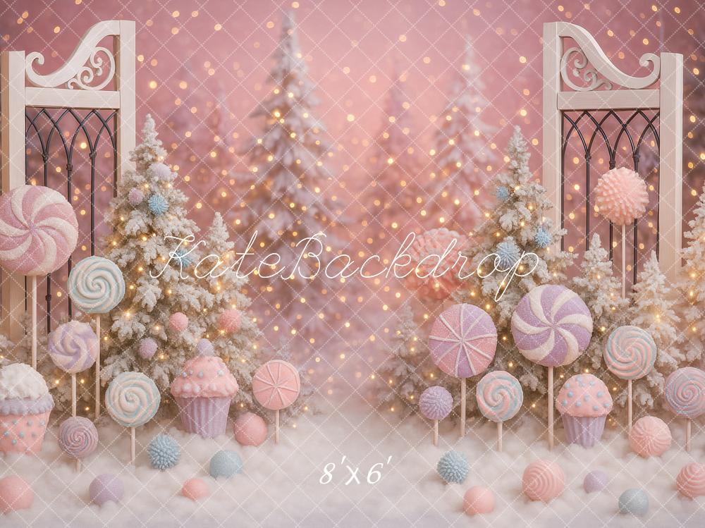 Kate Christmas Candy Lollipops Trees Pink Backdrop Designed by Ashley Paul -UK