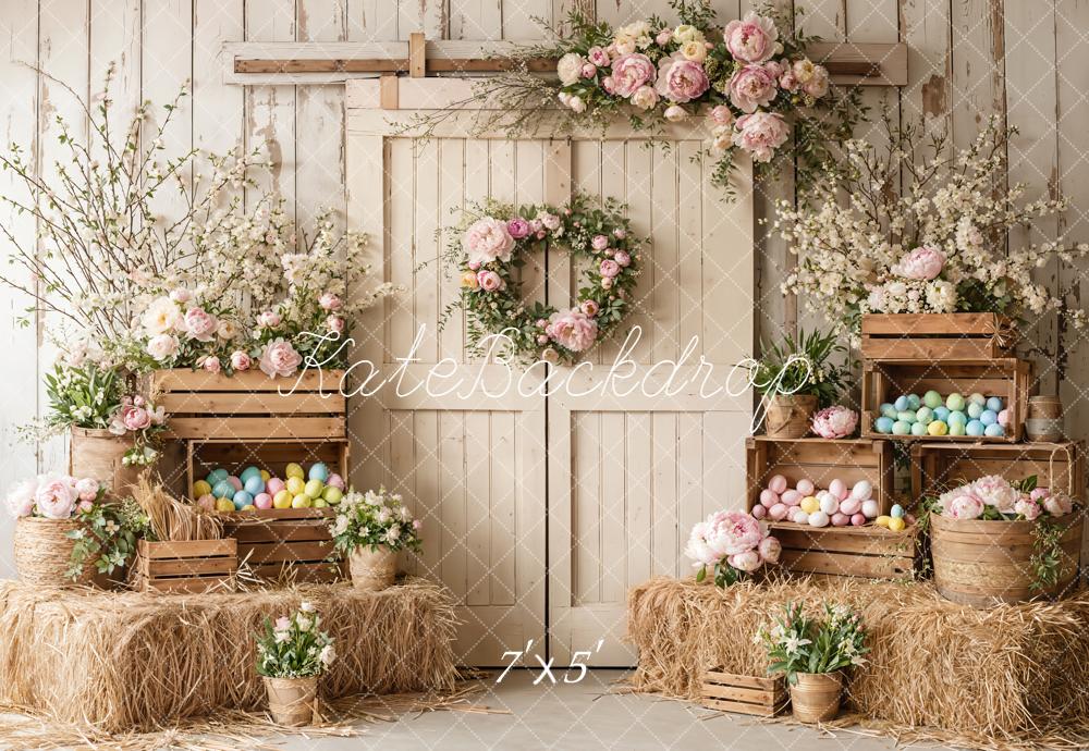 Kate Easter Bunny Wooden Door Pastel Eggs Backdrop Designed by Emetselch -UK