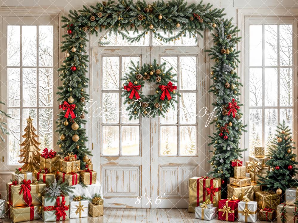 Kate Christmas Garland Rustic Windows Backdrop Designed by Emetselch -UK