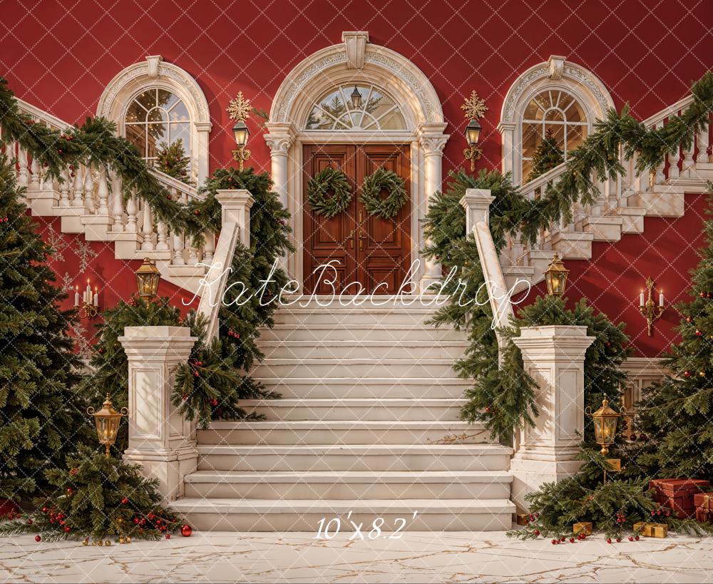 Kate Christmas Cascading Stairs Garland Trees Backdrop Designed by Emetselch -UK