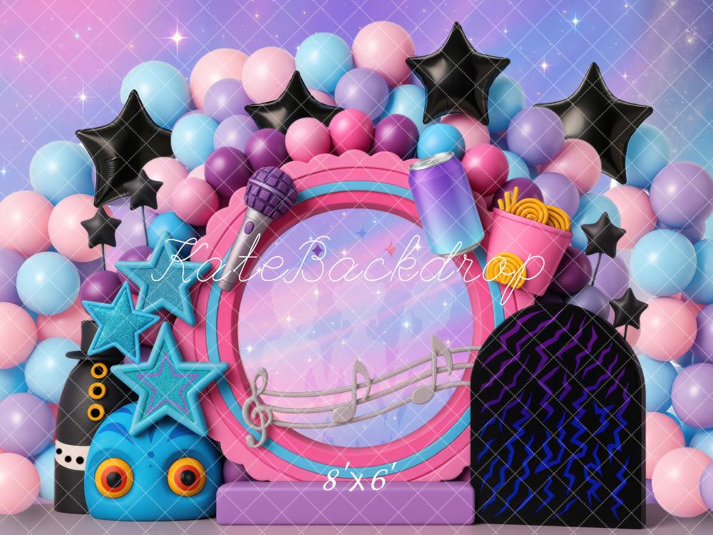 Kate Music Balloons Stars Microphone Pastel Backdrop Designed by Mini MakeBelieve