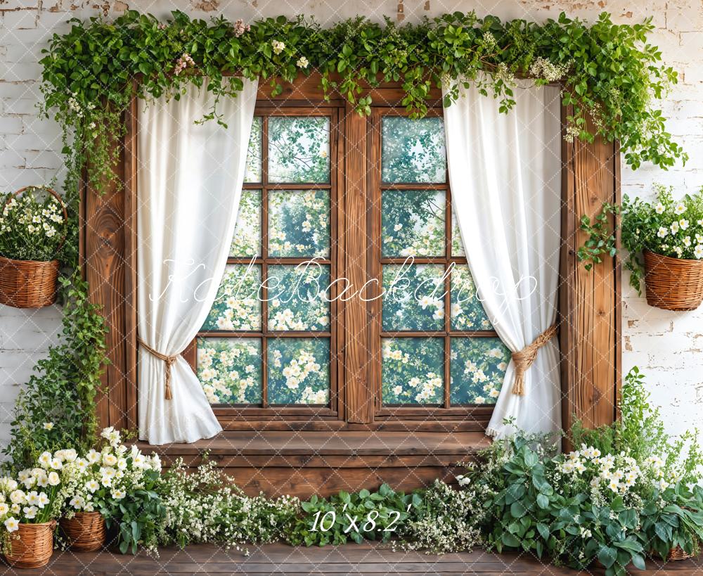Kate Spring Rustic Window White Curtain Backdrop Designed by Emetselch -UK