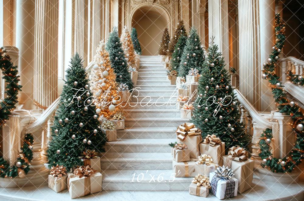 Kate Christmas Cascading Stairs Trees Gifts Backdrop Designed by Mini MakeBelieve -UK
