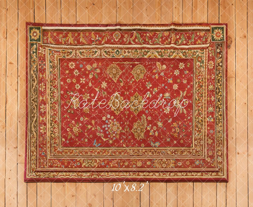 Kate Red Vintage Rug Wooden Floor Backdrop Designed by Emetselch
