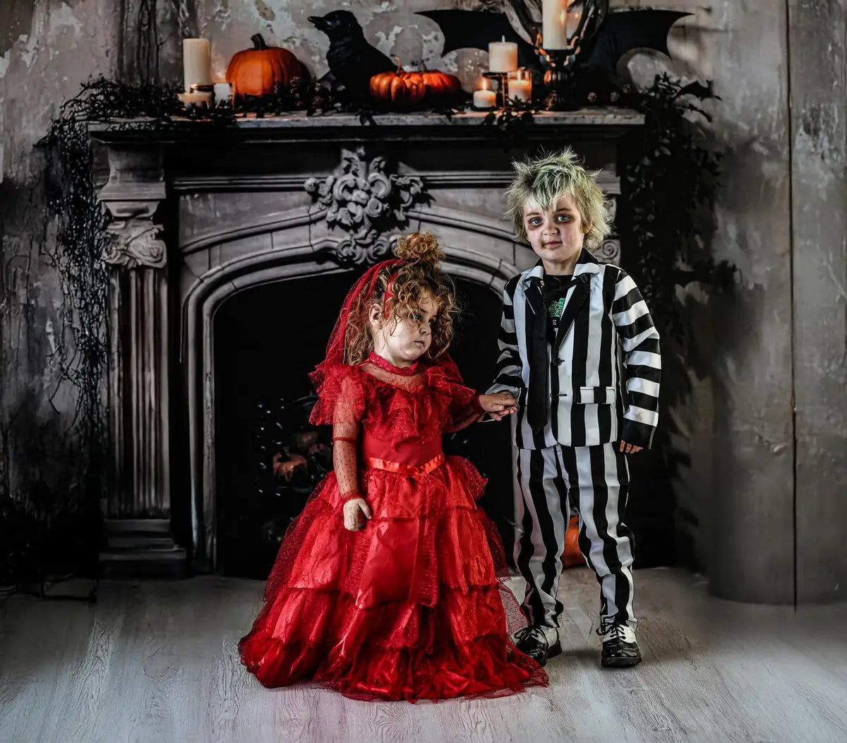 Kate Halloween Bat Gray Fireplace Backdrop Designed by Emetselch -UK