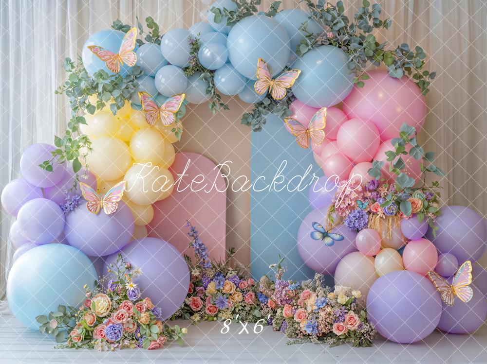 Kate Cake Smash Balloon Arch Butterfly Florals Backdrop Designed by Emetselch