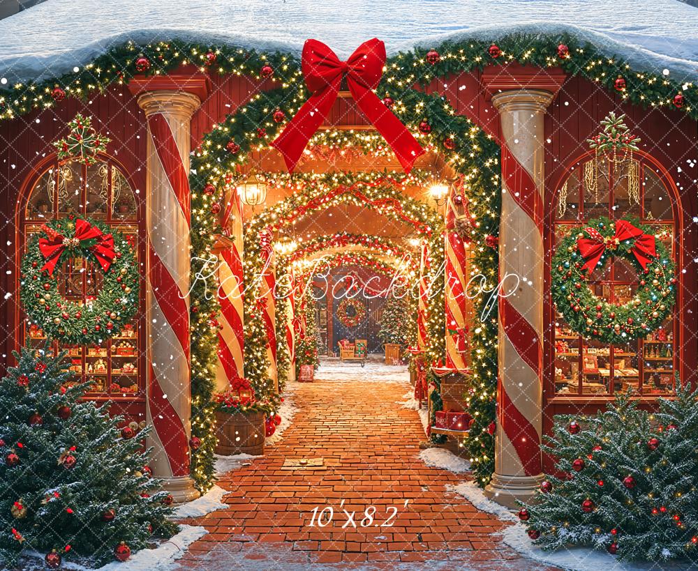 Kate Christmas Garland Red Bow Archway Fleece Backdrop Designed by Emetselch