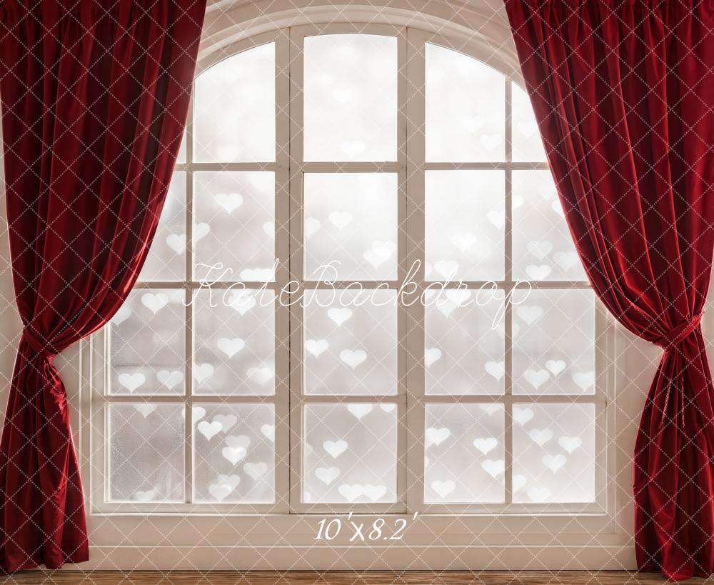 Kate Window Red Curtains Hearts Backdrop Designed by Emetselch