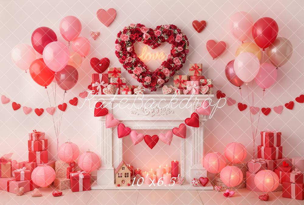 Kate Valentine Heart Wreath Balloons Gifts Fleece Backdrop Designed by Emetselch -UK