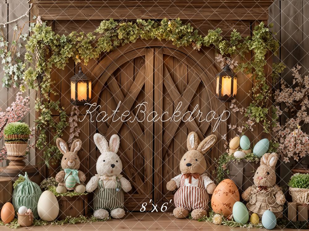 Kate Easter Bunny Eggs Wooden Door Fleece Backdrop Designed by Emetselch -UK