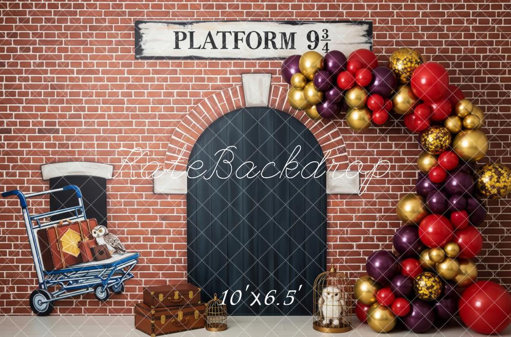 Kate Halloween Brick Wall Arch Luggage Owl Backdrop Designed by Patty Robert