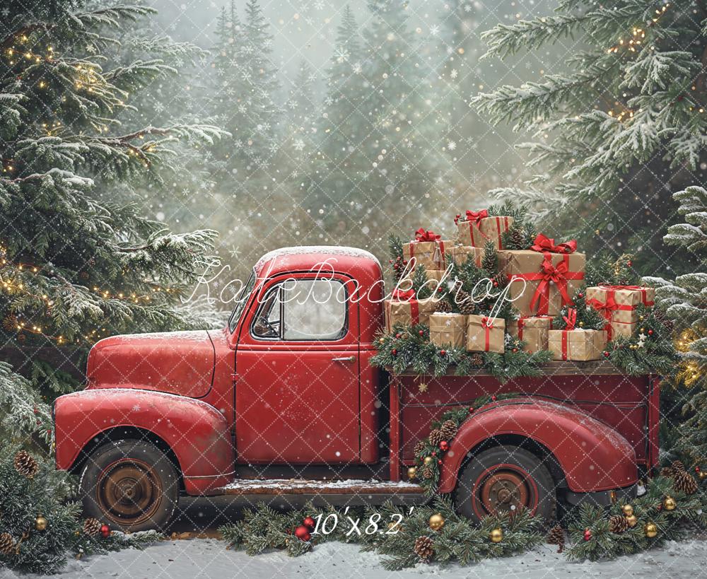 Kate Christmas Truck Presents Pine Trees Backdrop Designed by Emetselch