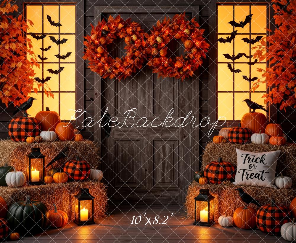 Kate Halloween Pumpkins Autumn Wreaths Backdrop Designed by Patty Robert