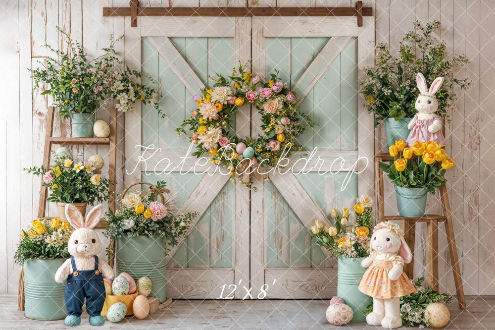Kate Easter Bunny Floral Eggs Rustic Barn Backdrop Designed by Emetselch -UK