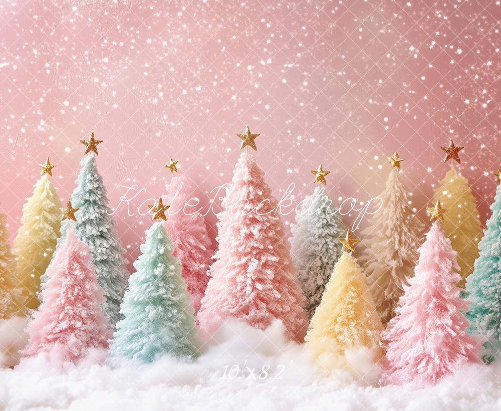 Kate Christmas Pastel Trees Snowy Backdrop Designed by Patty Robert