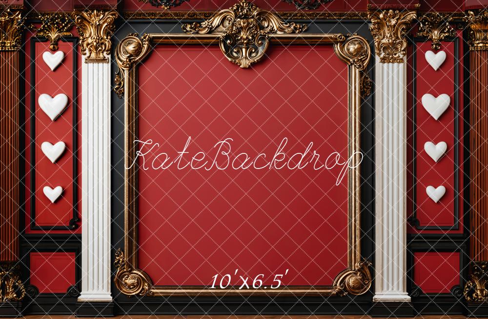 Kate Red Ornate Frame White Columns Hearts Backdrop Designed by Emetselch