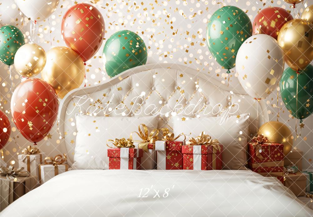 Kate Christmas Balloons Presents Bed Fleece Backdrop Designed by Emetselch -UK