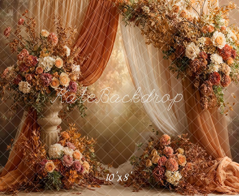 Kate Autumn Flower Drapes Fleece Backdrop Designed by Emetselch