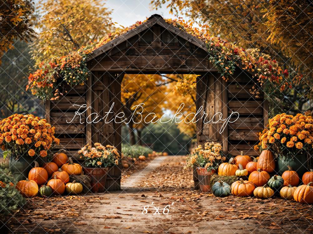 Kate Autumn Forest Pumpkin Brown Barn Door Backdrop Designed by Emetselch -UK